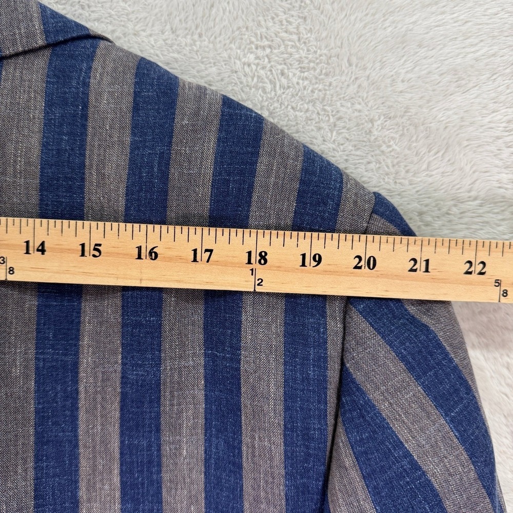 Leonard Logsdail Bespoke Mens 42S Striped Linen Blue Grey Custom Fit Sport Coat - Picture 12 of 13